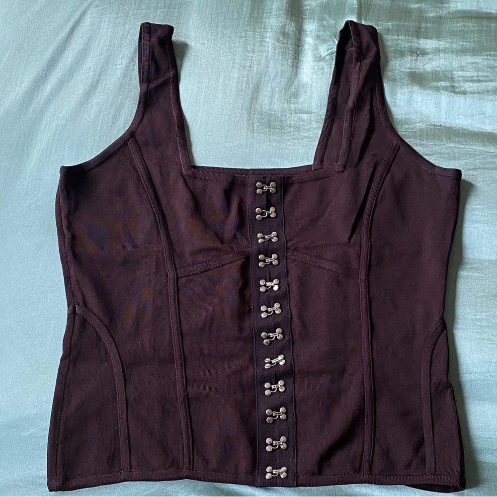 Flexible Y2K corset tank with hook eye detailing